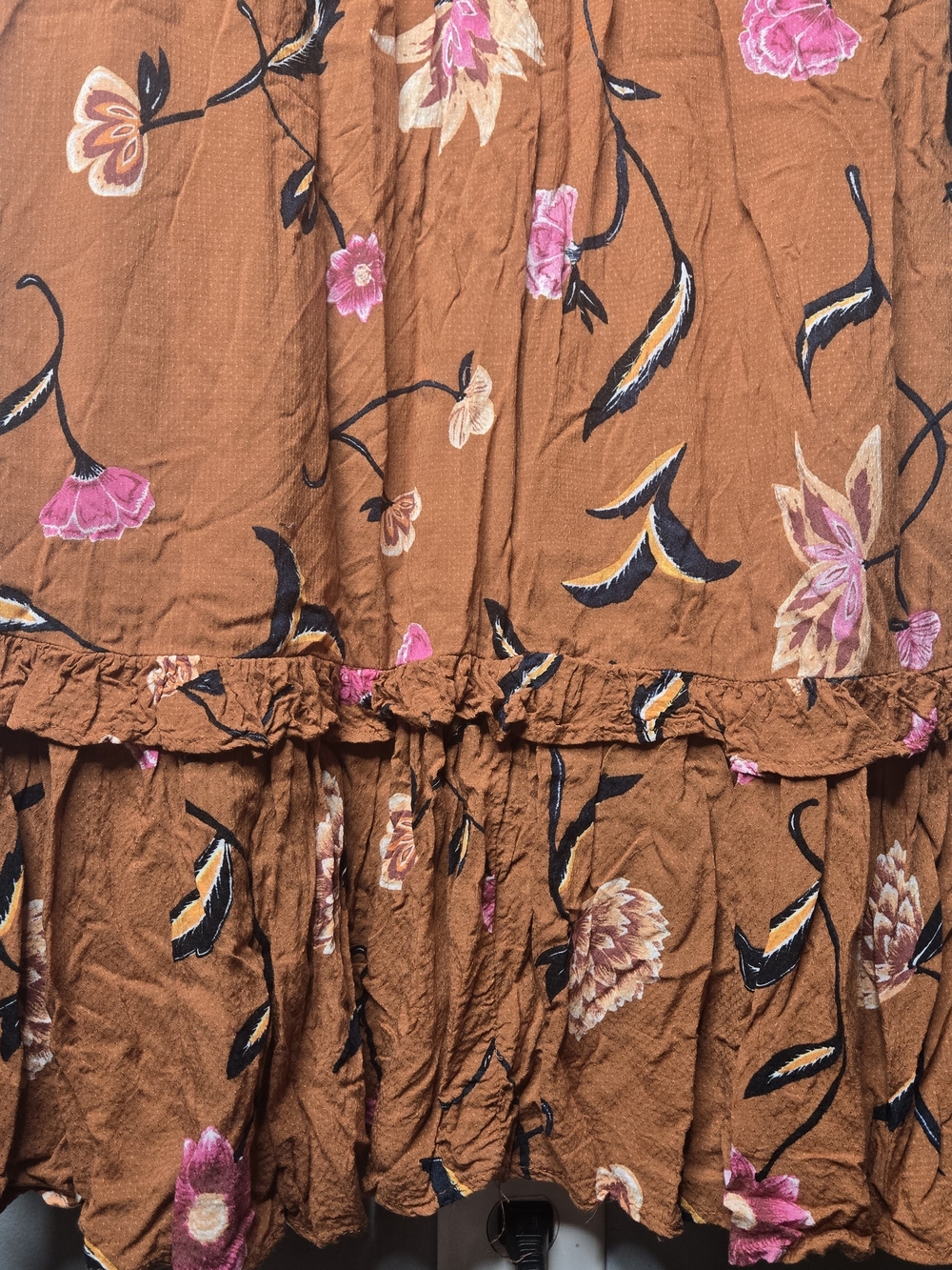 Universal Thread Women’s XL Rust Orange Floral Midi Dress Ruffle Hem - Picture 4 of 6